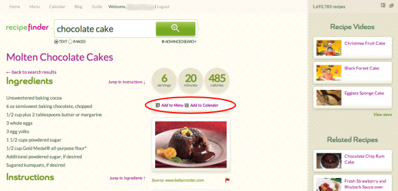 Menu and Calendar 580x278 Recipe Finder, The Largest Recipe Search Engine, Launches Today