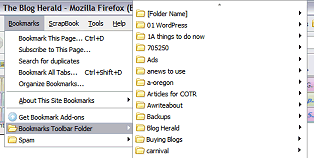 Firefox Bookmark menu of bookmarks