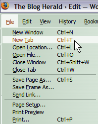 Firefox File Menu - look for keyboard shortcuts to speed up your browsing