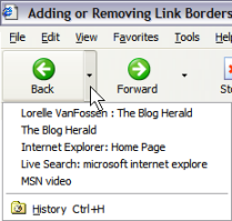 Internet Explorer back button arrow offers choices on a drop down menu