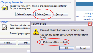 Internet Explorer Options - Delete Temporary Internet Files