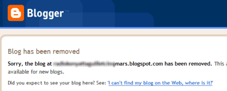 Blogspot Blogger blog removed notification