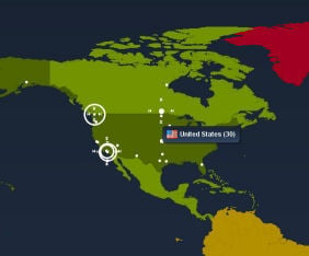 Example of Woopra geographical map to track visitors live