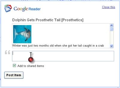 New Google Reader note feature