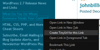 TinyURL in right click menu to create a shortened link for a link in a post