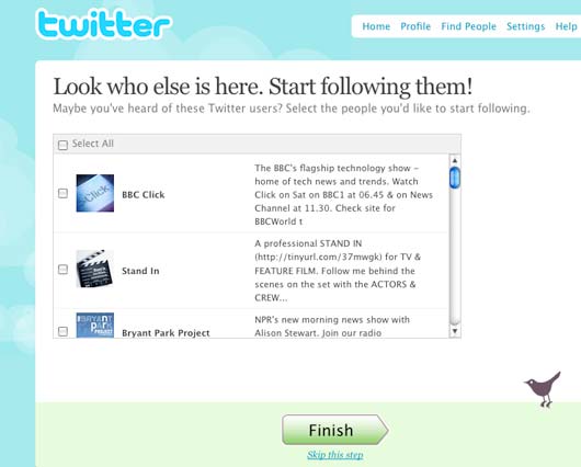 Twitter signup suggestions