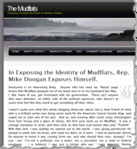Article on Mudflats about blogger being revealed