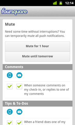 Foursquare Time Setting Notifications Screen