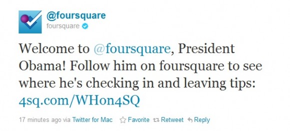 President Obama Foursquare Welcome Message