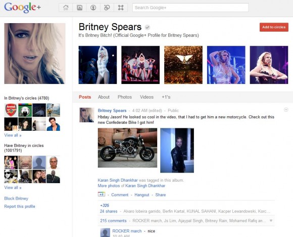 Britney Spears Google Plus Page