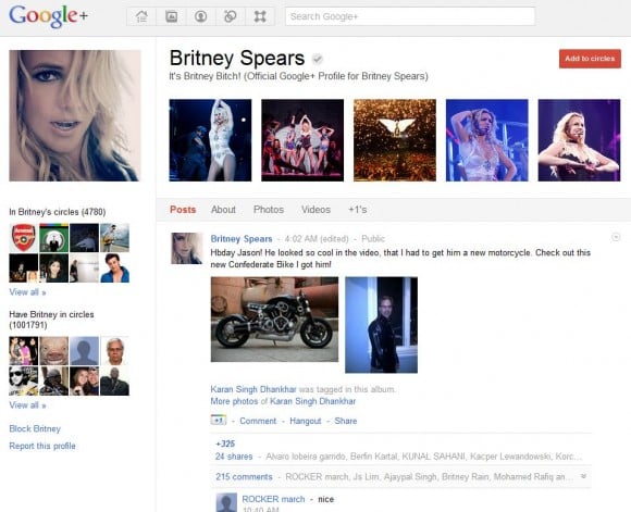 Britney Spears Google Plus Page