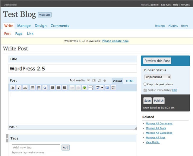 Wordpress 2 5