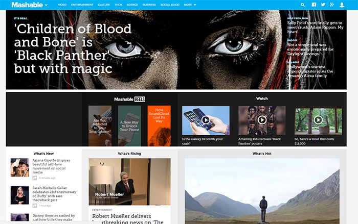 Mashable blog homepage